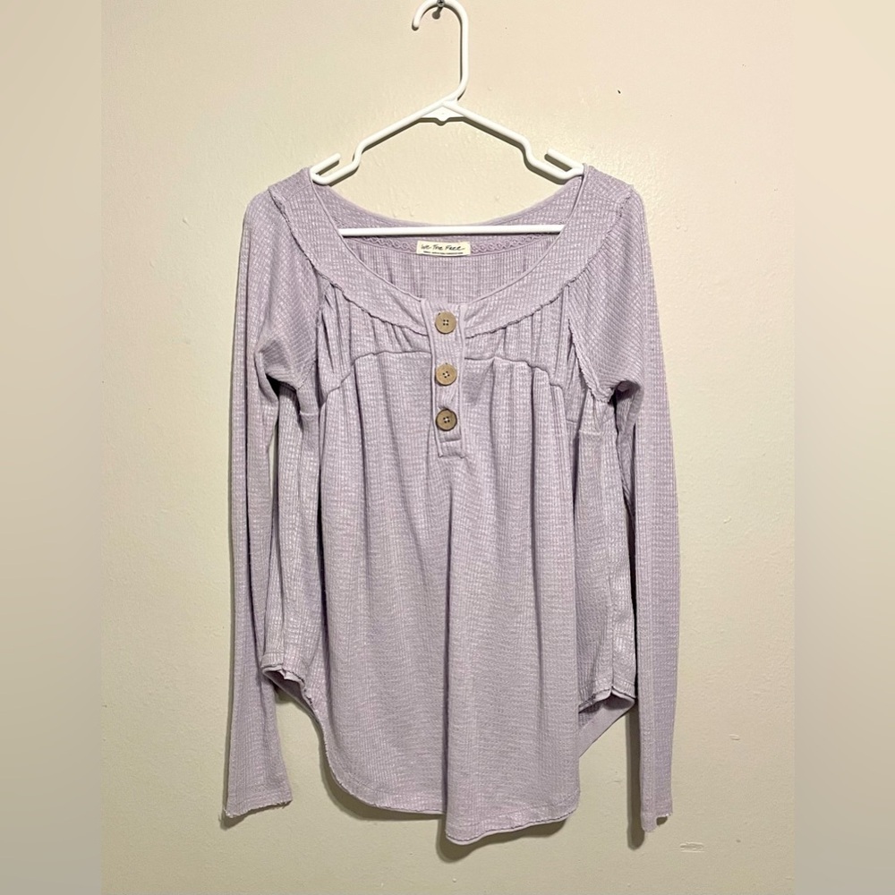 Free People Purple Thermal Henley Top Pullover Oversized Women’s‎ Small - Picture 3 of 7